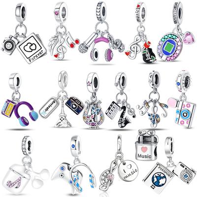 Copper Original Black Note Headphones Colored Zircon Stones Charms Beads Fit Bracelet Women Jewelry Making Diy Gift