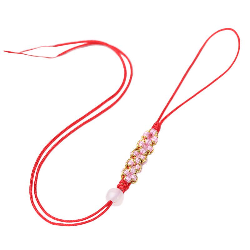 Peach Blossom Knot Phone Chain & Bag Pendant - Handmade Woven Jewelry Lanyard