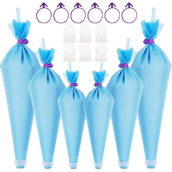 Piping Bags, Reusable Pastry Bags, Silicone Icing Bags In 3 Size (12 +14 +16 ), 6 Icing Couplers For Standard Tips, 6 Frosting Bag Ties Cake