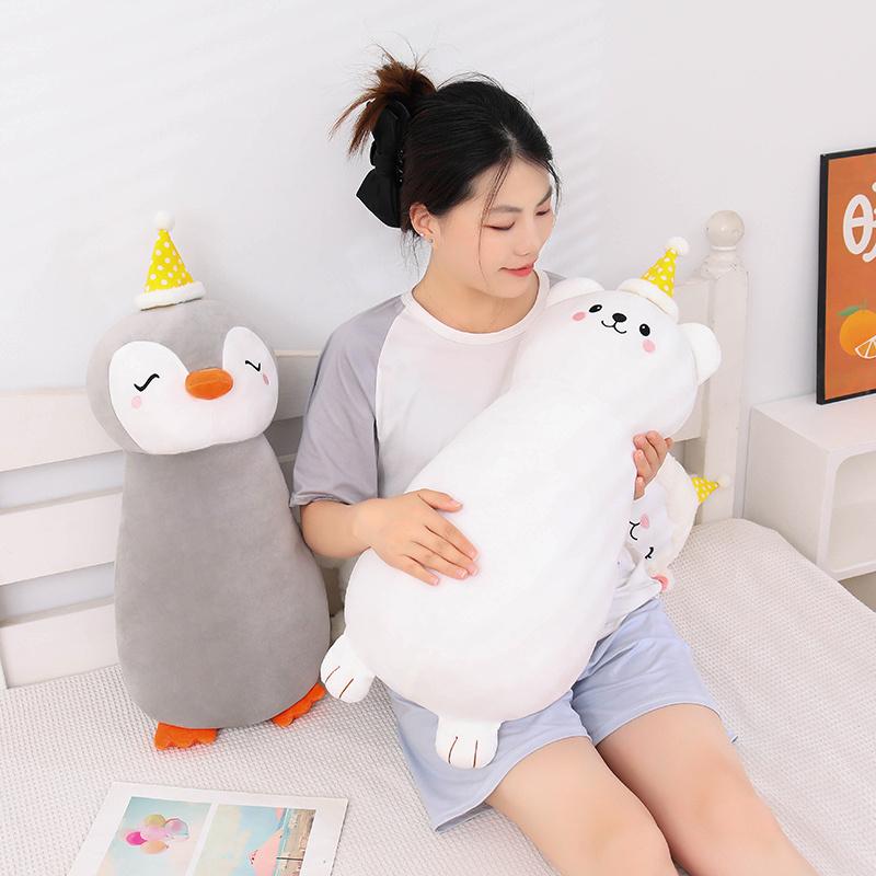 70cm Cartoon Animal Plush Pillow Fox Lamb Penguin Bear Sleeping Bolster Companion Friend Gift