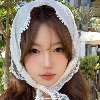 French Pastoral Summer Lace Triangle Headscarf for Women - High-End Hair Accessory