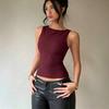 Women's Round Neck Sleeveless Slim Fit Tank Top Solid Color Stretchy Casual Vest