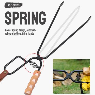 Firewood Tongs Campfire Fire Pit Fireplace Outdoor Indoor Campfire Stove Fire Pliers Tool Lengthened Anti-scald Charcoal Clips