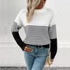 Autumn 2026 European & American Casual Stripe Color Block Sweater - Long Sleeve, Round Neck Pullover