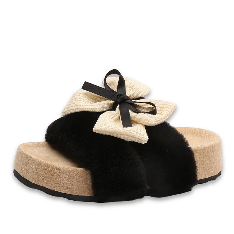 Retro Comfortable Girls Flat-bottomed Fluffy Slippers Autumn Cartoon Cute Warm Casual One-footed Thick-soled Cotton Slippers
