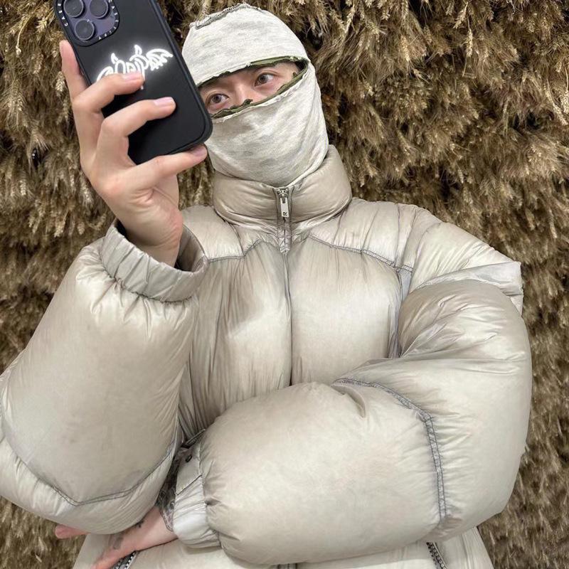 Amerikanische High Street Minimalistische Daunenwattierte Baumwolljacke mit Stehkragen und Reißverschluss mit Metall-Logo