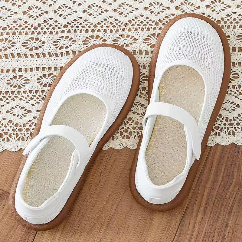 Women's Flat Sole Mesh Casual Shoe Summer New Soft Sole Non Slip Breathable Mary Jane Shoes Middle Aged And Elderly Casual Shoes