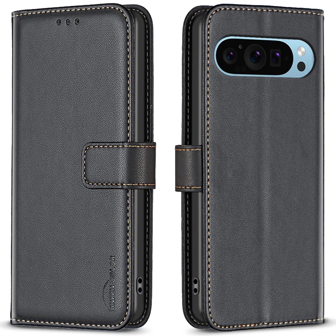 

BINFEN COLOR BF17 For Google Pixel 9 Pro XL Leather Case Stand Magnetic Closure Flip Folio Phone Cover Black
