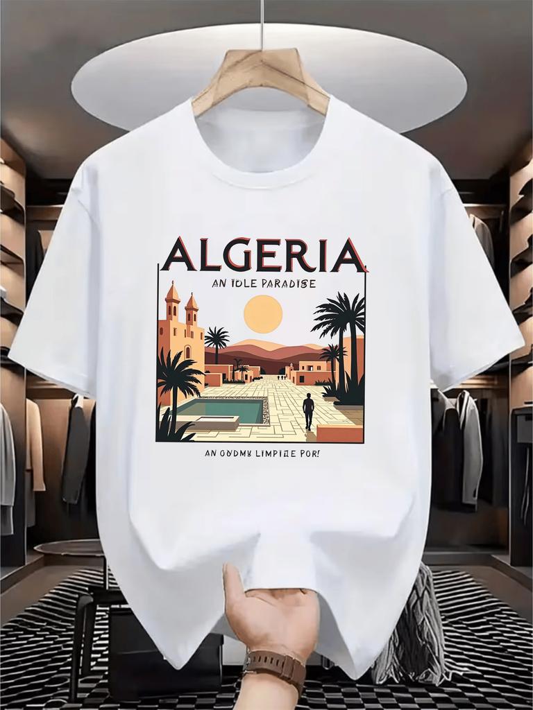 Navy Blue Algeria Cityscape Travel Print TShirt Made of Premium 100 Cotton Great Summer Daily Wear and Casual Urban Outings