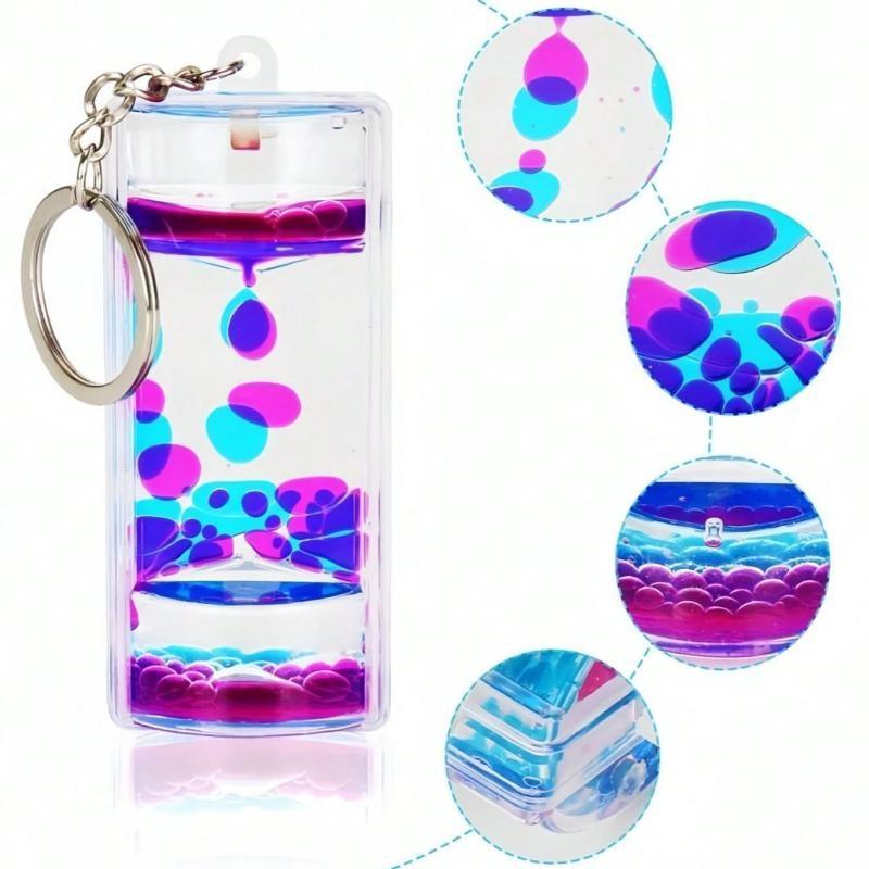 Liquid Timer Keychain Rectangle Double Color Floating Oil Drop Key Ring Stress Relief Toy For Kids Bag Car Key Decoration