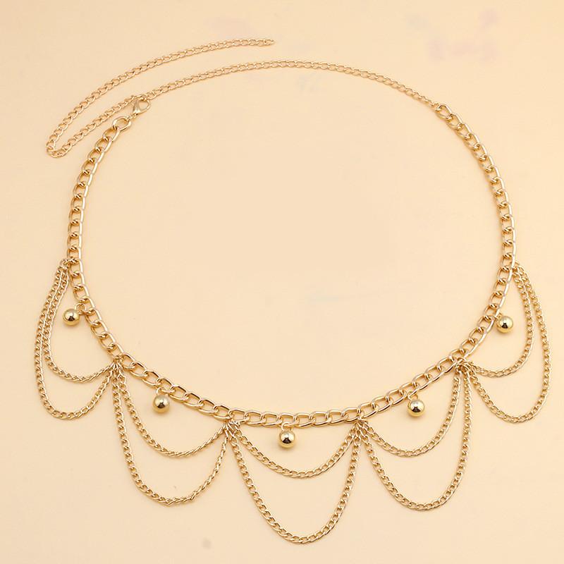 Alloy Waist Chain With Multilayer Gemstone Design For Summer And Winter Wear