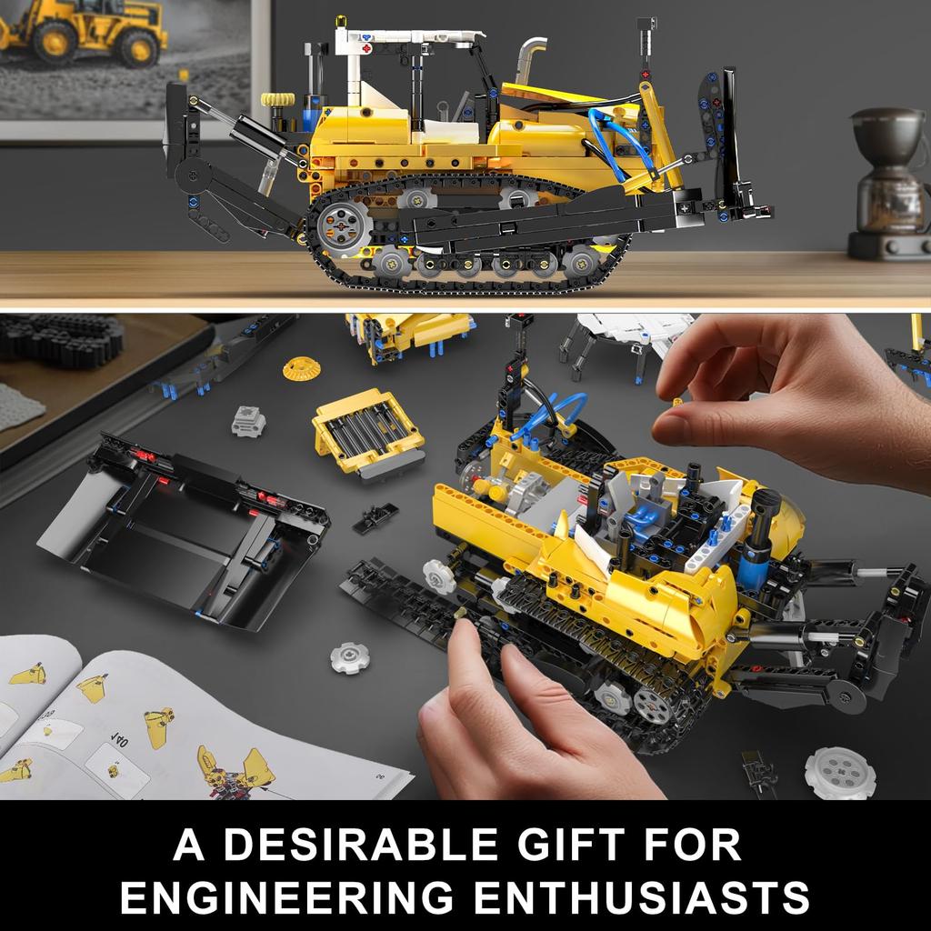 Mould King 19019 Engineering Bulldozer Building Block Kit, Static Crawler Bulldozer Machine Model with Clamping Blocks, Construction Toy for Adults