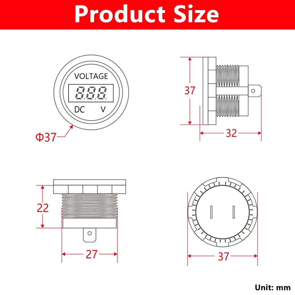 Voltmetru auto mini rotund impermeabil DC 6-35V afișaj digital tensiune metru LED panou voltmetru digital tester afișaj voltmetru