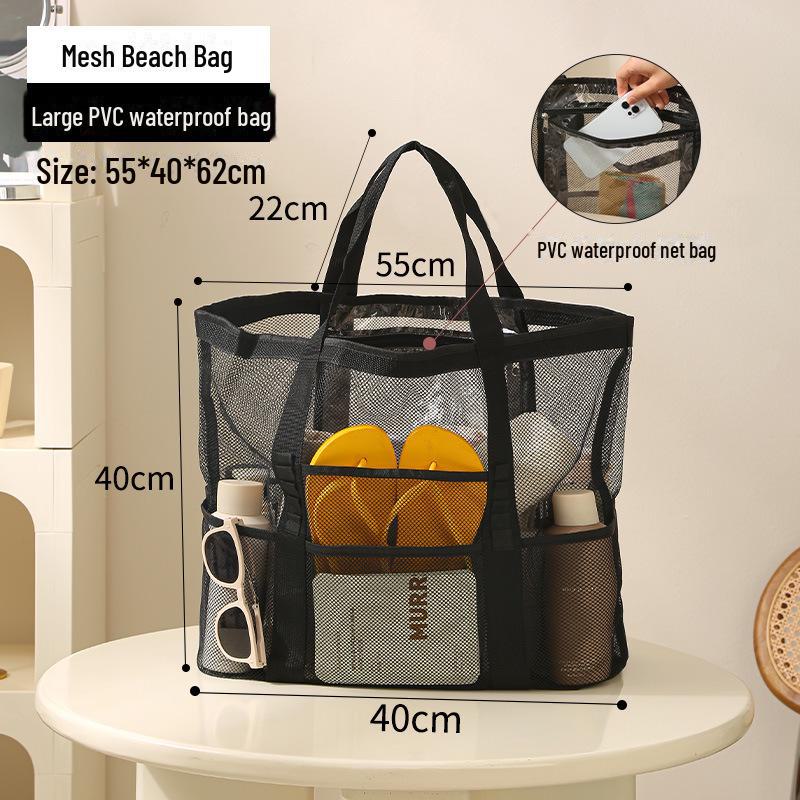 Large Capacity Mesh Beach Bag: Versatile Shoulder and Hand-Held Travel Wash Bag