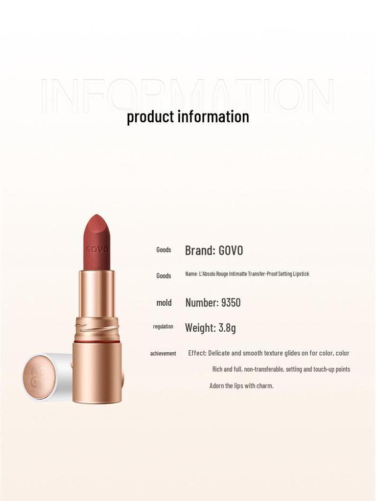 GOVO Pure Matte Non-Stick Velvet Lipstick - Queen Yellow for Brightening, Long-Lasting, Non-Fading Makeup