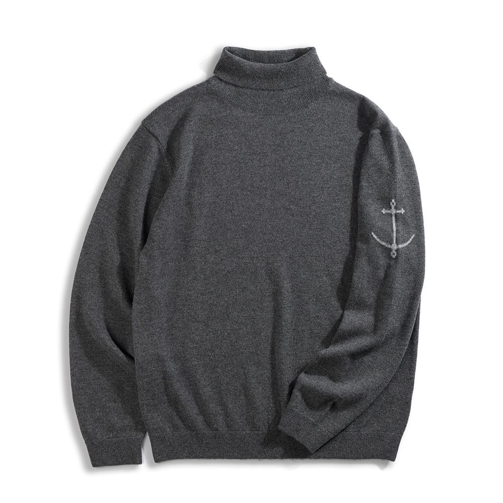 Geonjiulleunseu Super Fine Merino Wool Turtleneck Knit - Dark Gray