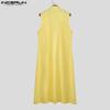 INCERUN Men Satnd Neck Sleeveless Open Front Decorative Buttons Casual Long Cardigan