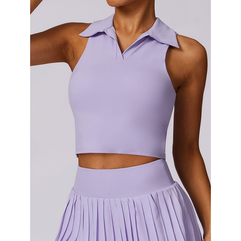 With Chest Pad Sports Vest Women Running Tennis Fitness Underwear Polo Lapel Outer Wear Sweatshirts Yoga Clothes Top