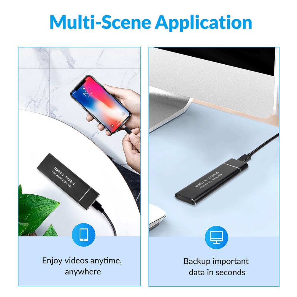 NVME Hard Disk Drive Box USB3.1 Type-C Hard Drive Enclosure Aluminum Alloy External SDD Enclosure M.2 M Key PCIE NVME