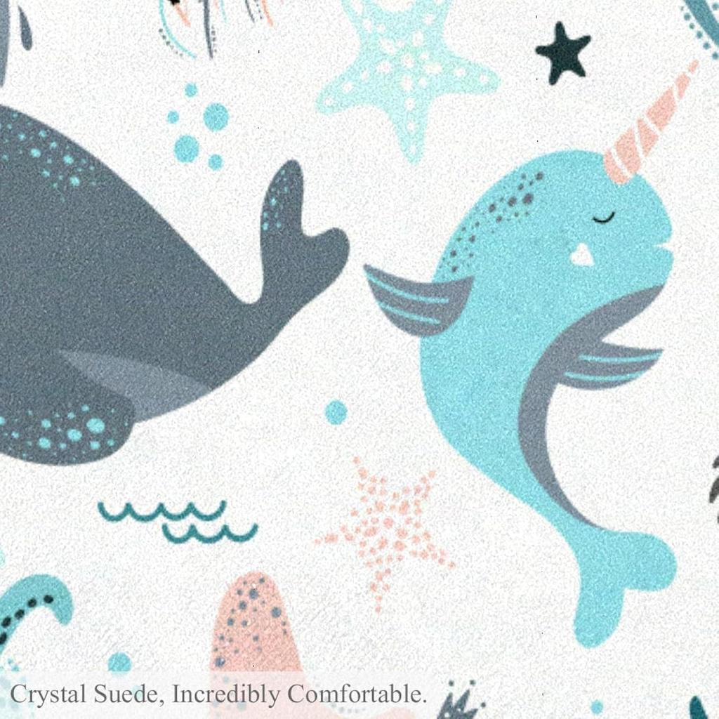 Cute Sea Animal Print Round Rug Blue Pink Whale Octopus for Baby Play Area