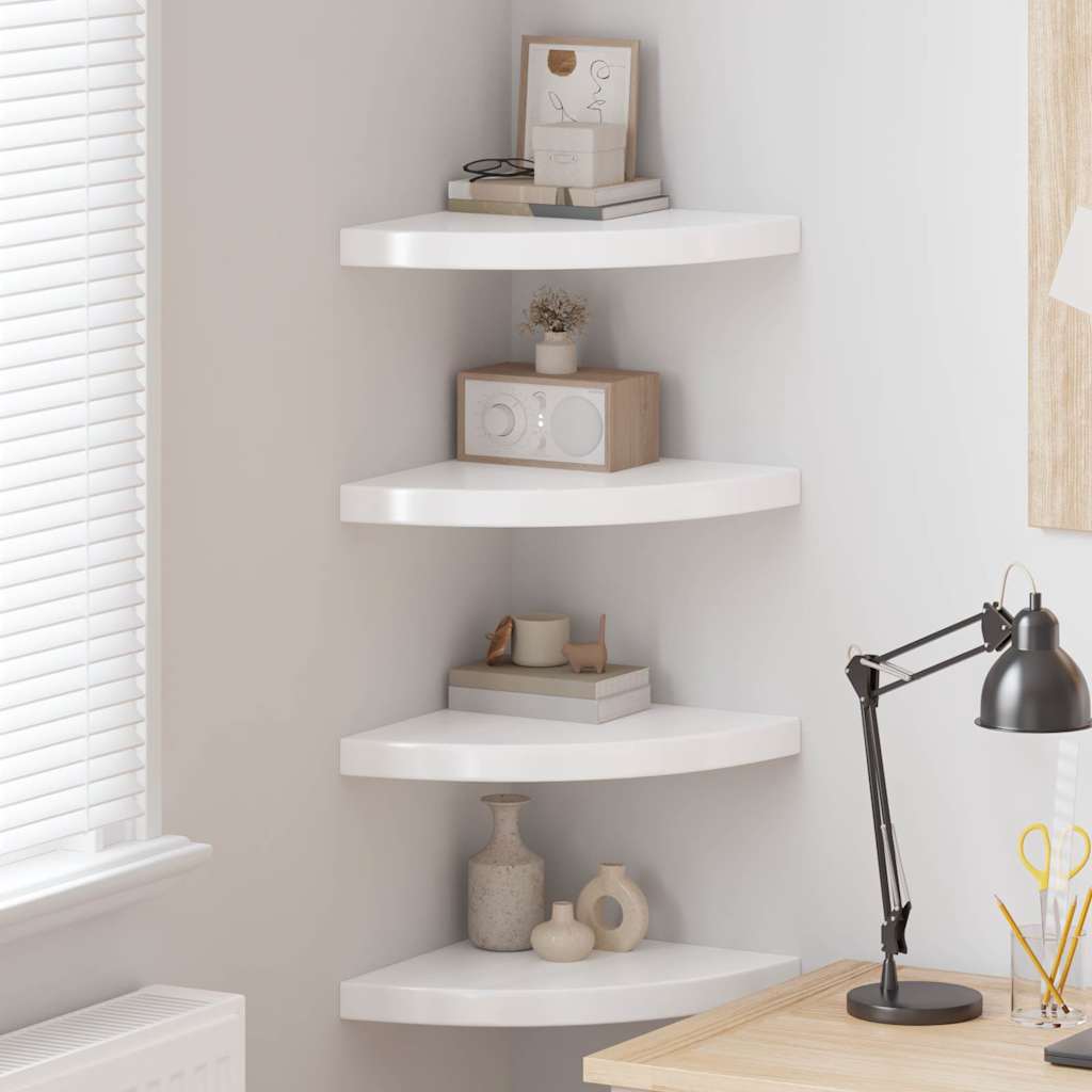 Corner Floating Shelves Set of 4 High Gloss White 35 x 35 x 3.8 cm MDF