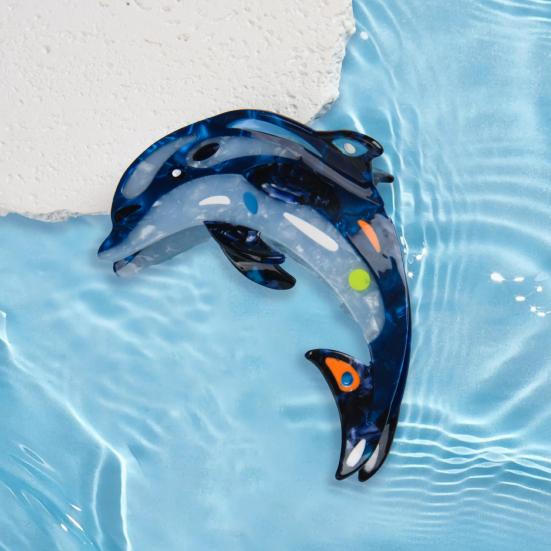 Women Hair Claw Ocean Series Dolphins Whales Shape Acetic Acid Hair Clip Large Size Back Head Hair Claw
