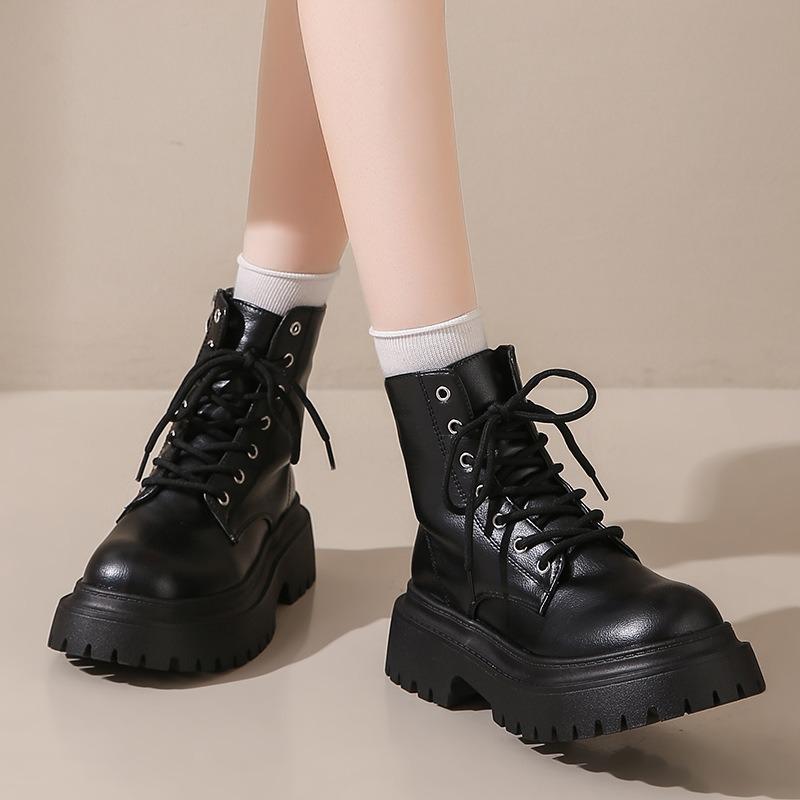 Mode Mode Leder Plateau Stiefel für Damen Herbst Winter Leder Weichsohlige Damenschuhe Designer Leichte Motorradstiefel Damen