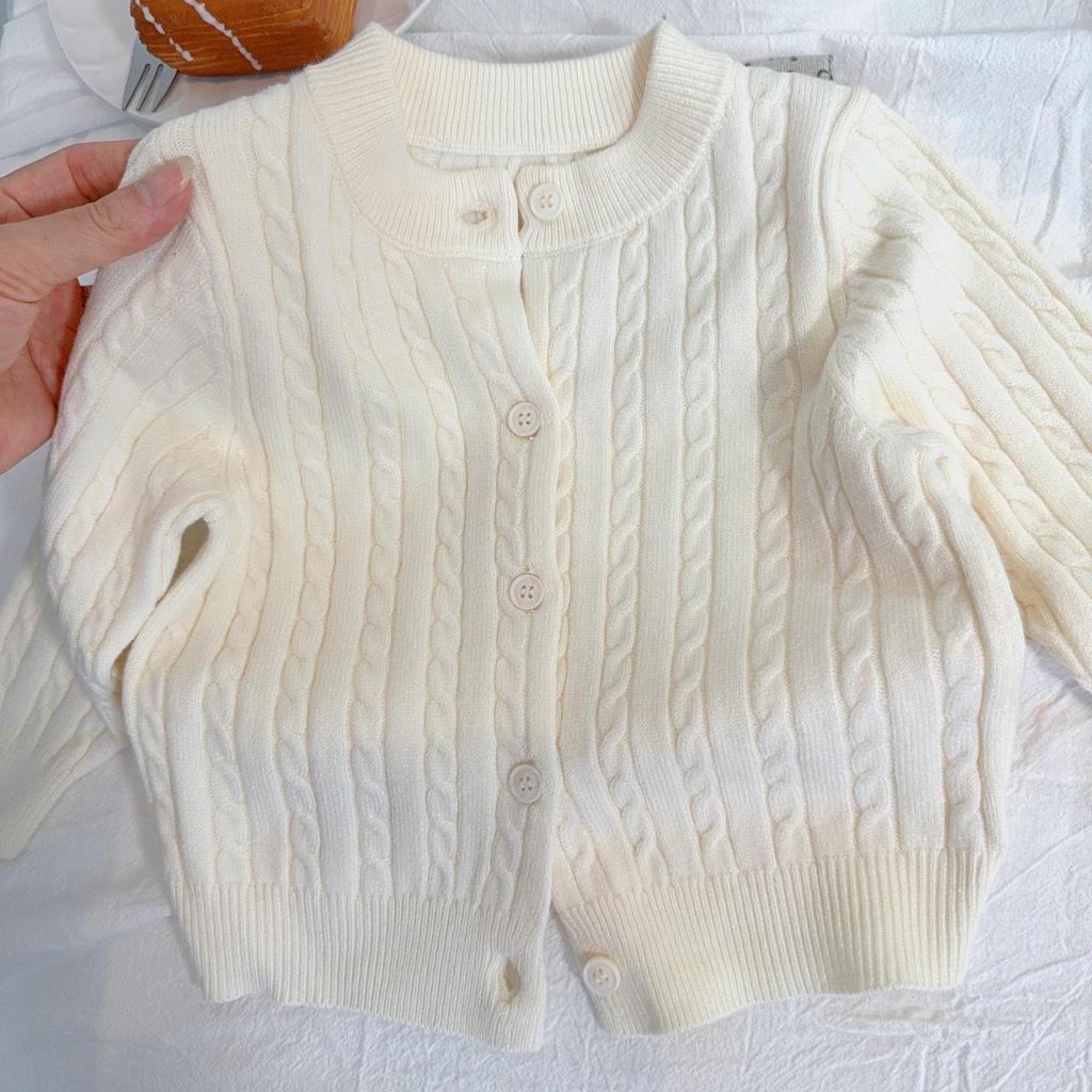 Autumn 2025 Stylish Cable Knit Sweater for Children: Solid Color Woolen Knitwear for Babies, Boys, and Girls