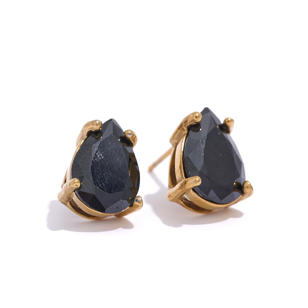 

Eetit Shinny AAA Cubic Zirconia Stainless Steel Water Drop Stud Earrings Women 18k Gold Plated Waterproof Fashion Bling Jewelry чорний