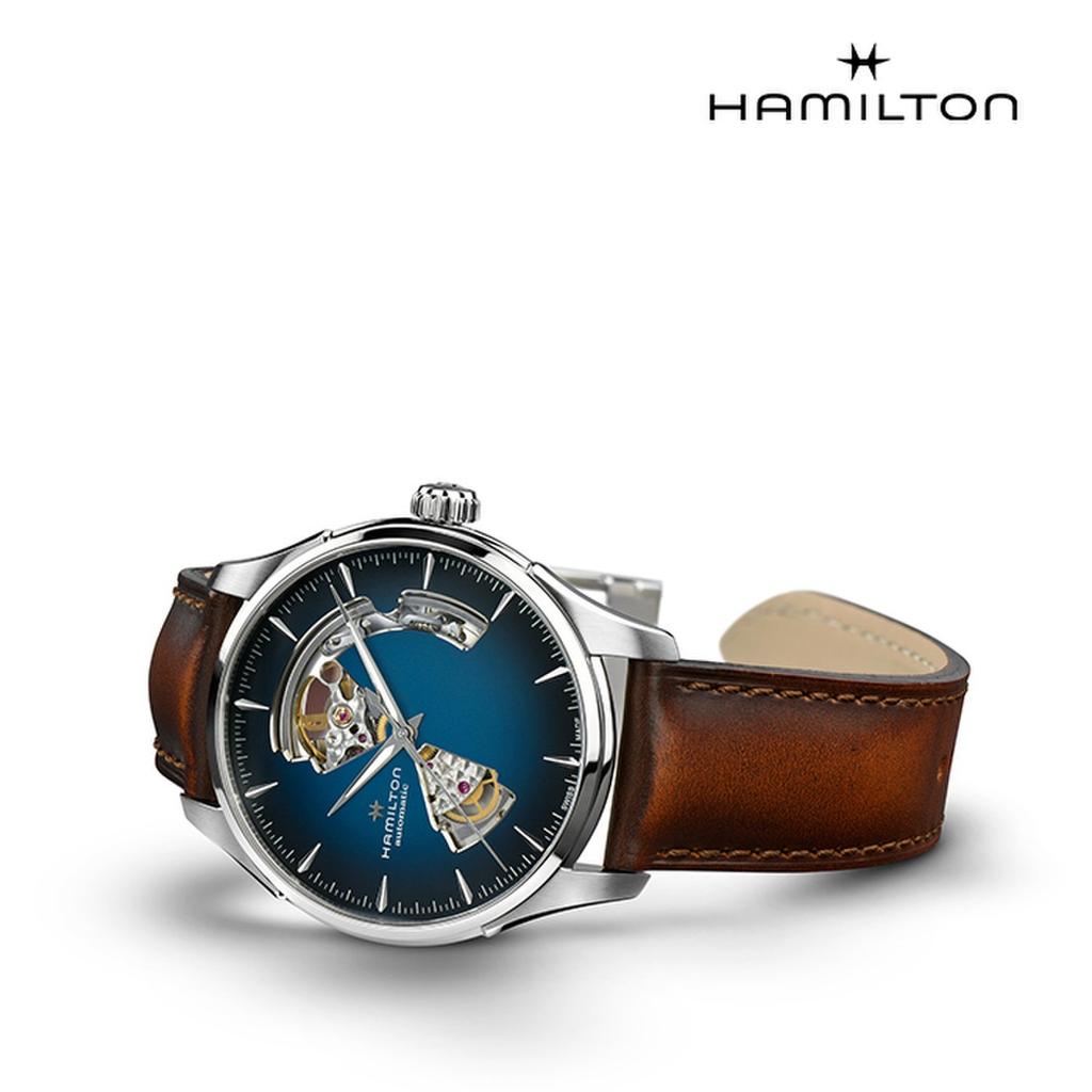 Hamilton H32675540 Jazzmaster Open Heart Auto 40mm Blue Dial Brown Leather Men's Watch