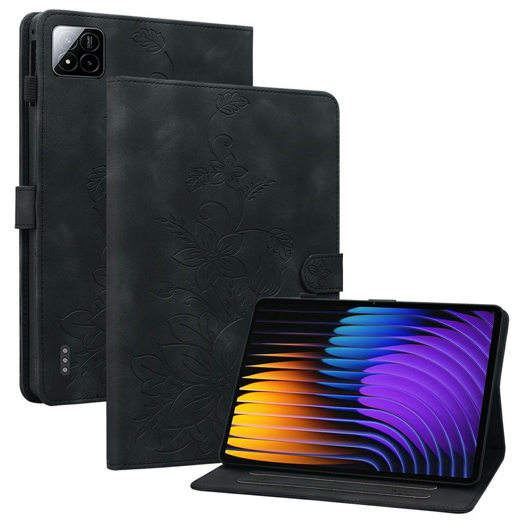 For Xiaomi Poco Pad X1/Pad 8 Pro/Pad 8/Pad 7 Pro/Pad 7 Case Lily Flower Imprint Card Slots Leather Tablet Cover