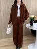 Korean Casual Knit Sweater & Wide-Leg Pants Two-Piece Set for Women