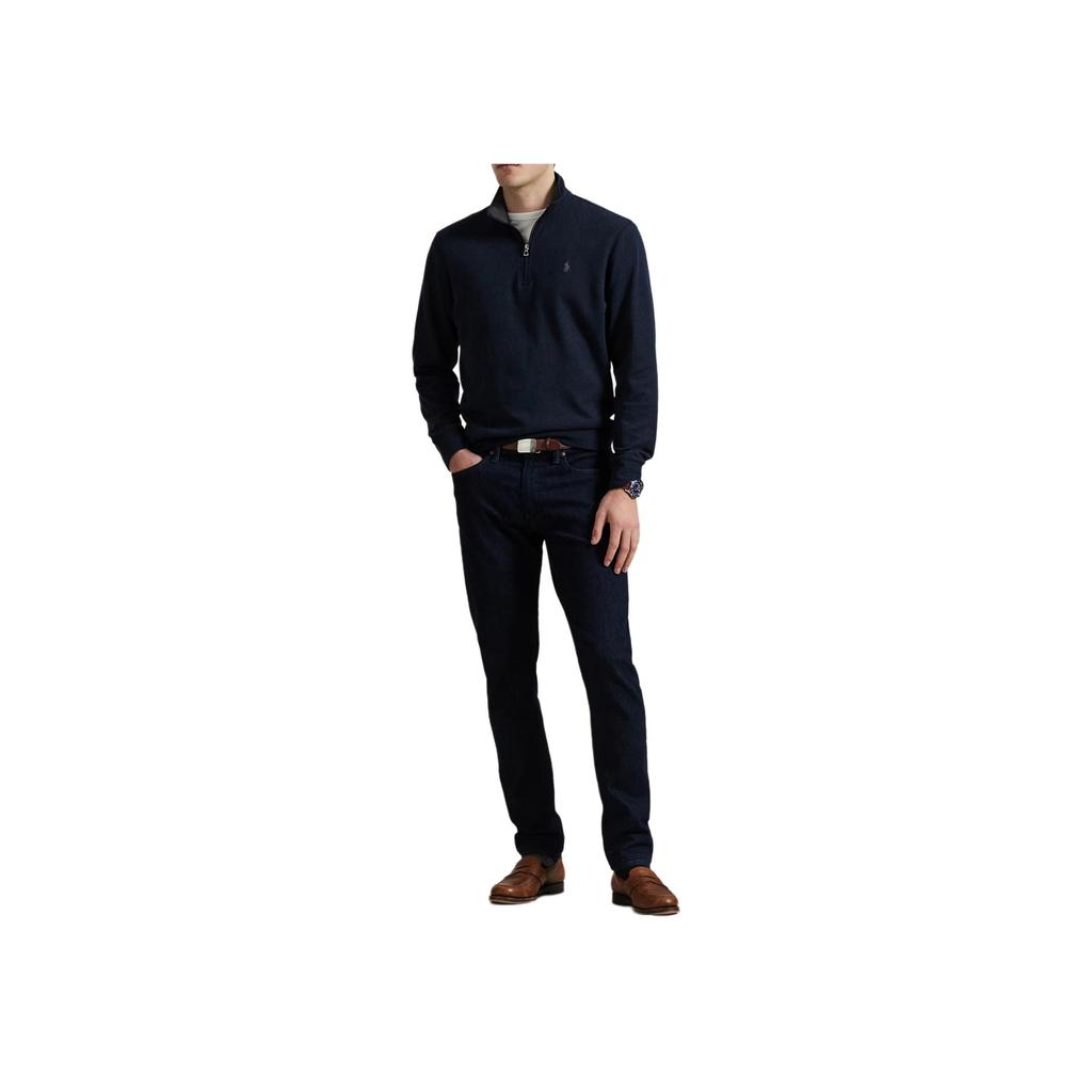 Polo Ralph Lauren Embroidered Zipper High Neck Long Sleeve Sweatshirt Men sweatshirt Navy-Blue 710903647-005