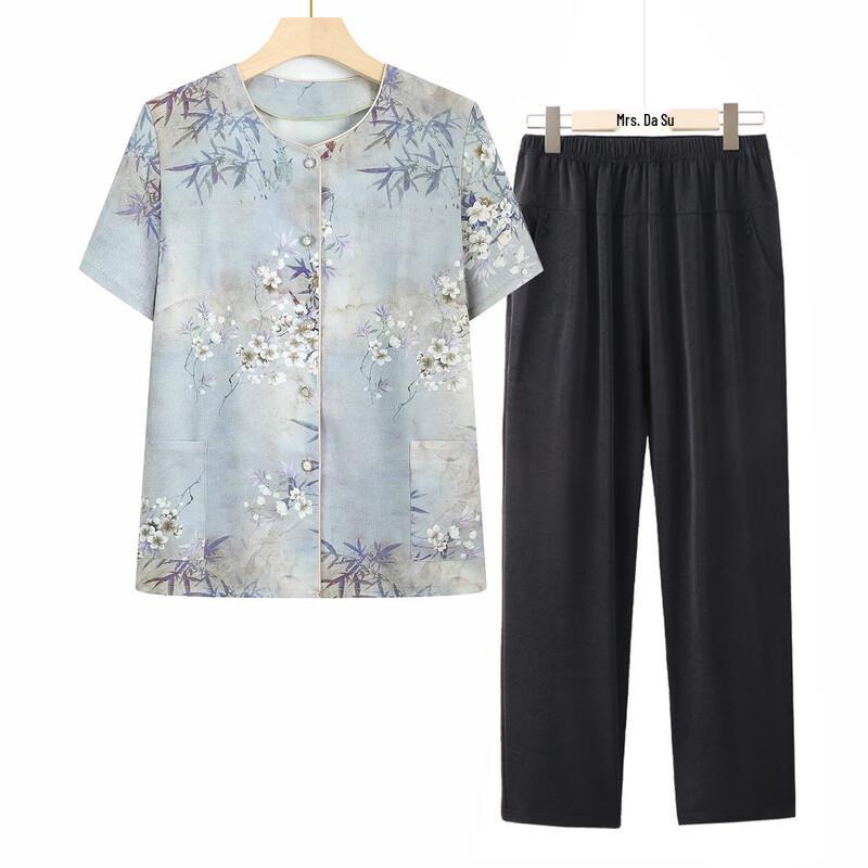 Elderly Women s Short-Sleeve Summer Shirt Set 5XL