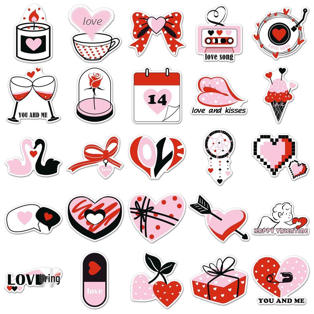 50 Black Pink Valentine's Day Graffiti Stickers: Sweet, Cool, Creative, Waterproof Decor for Journals, 50 Sheets.