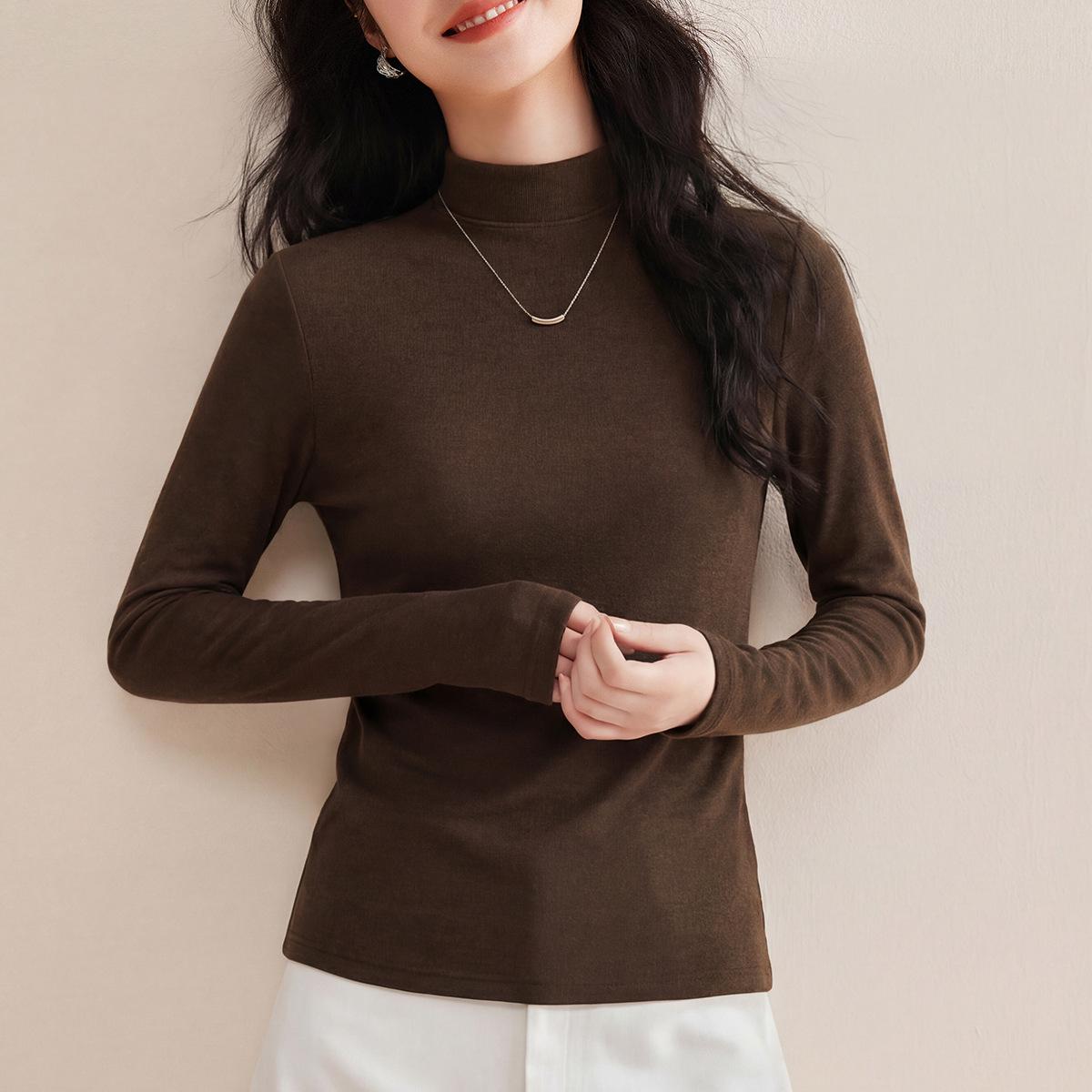 

Women s 2026 Spring Long-Sleeve Wool Base Layer Knit Sweater, Solid Color, Half-High Collar L