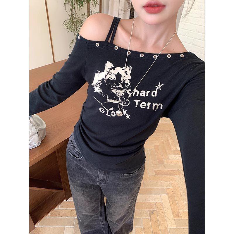 White Asymmetrical One-Shoulder Long-Sleeve Top for Women - 2025 Early Autumn Style