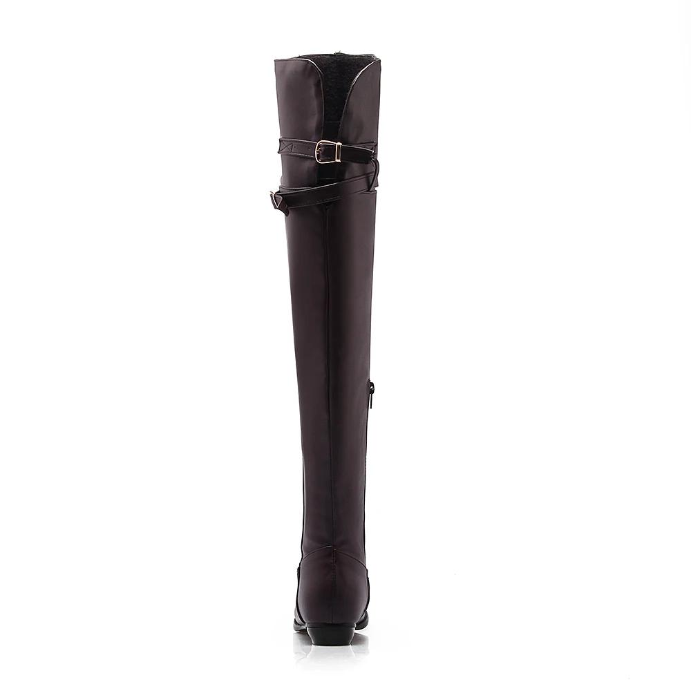 Winter New Fashion Women Over The Knee Boots Belt Buckle Leather Sexy Ladies Shoes Round Toe Ladies Long Boots Plus Size 34-48