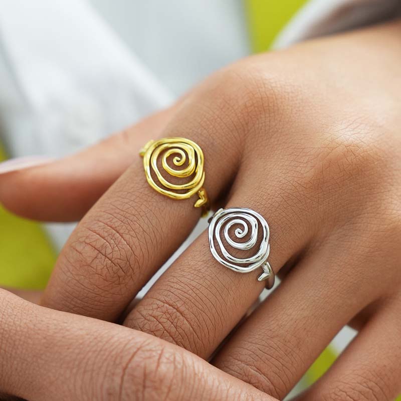 Stainless Steel Metal Spiral Line Open Rings For Women Men Minimalist Gold Color Circle Geometric Finger Ring Jewelry Gifts