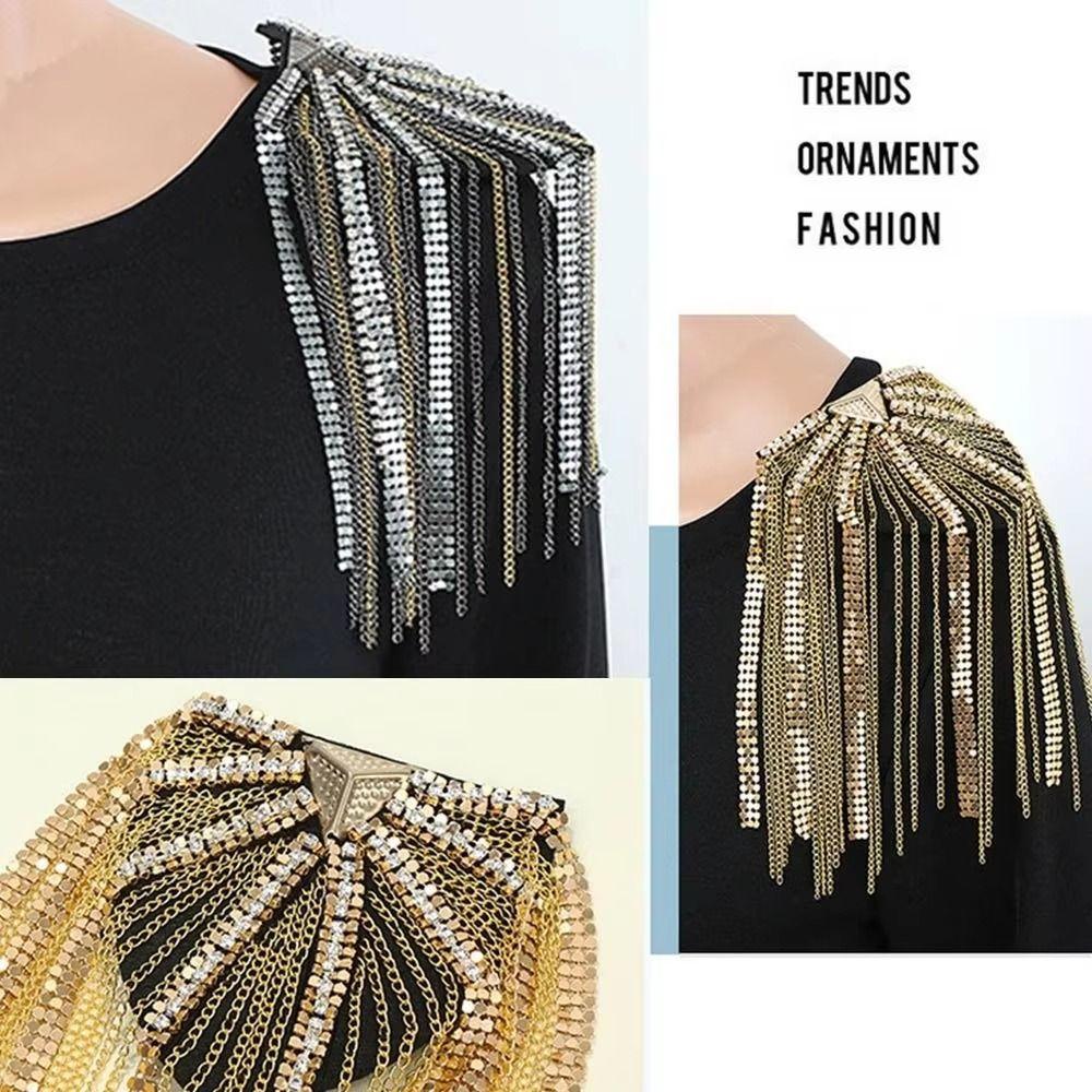 Epaulets Tassel Chain Epaulette Crystal Jacket Vintage Brooch  Stage Performance