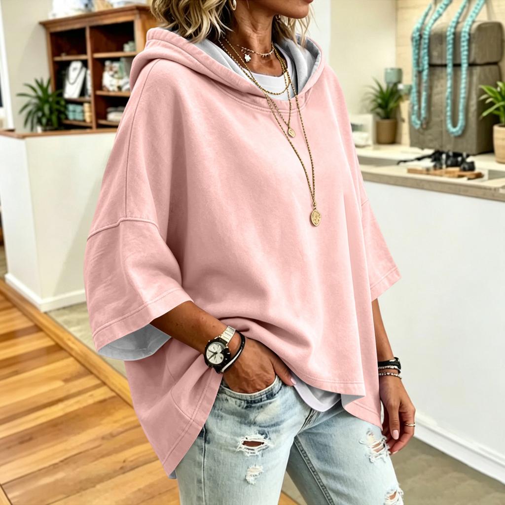 Women's Fashion Color Drawstring Hoodie Loose Fit Casual Sweatshirt