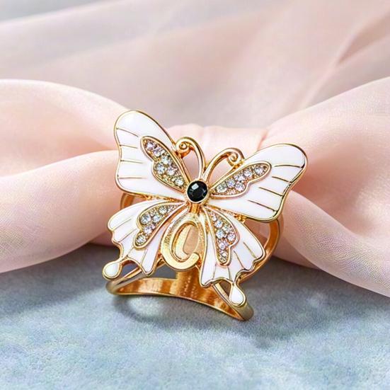 Lightweight Scarf Ring Jewelry Enamel Butterfly Ring, Sparkling Rhinestone Slide Durable for Women Retro Elegant Wrap Holder Neckerchiefs Scarves