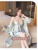 1111 Sweet Morning Flower Ice Silk Pajamas Pajamas Two Women's Summer Ice Ribbon Chest Pad Loungewear Three-piece Set