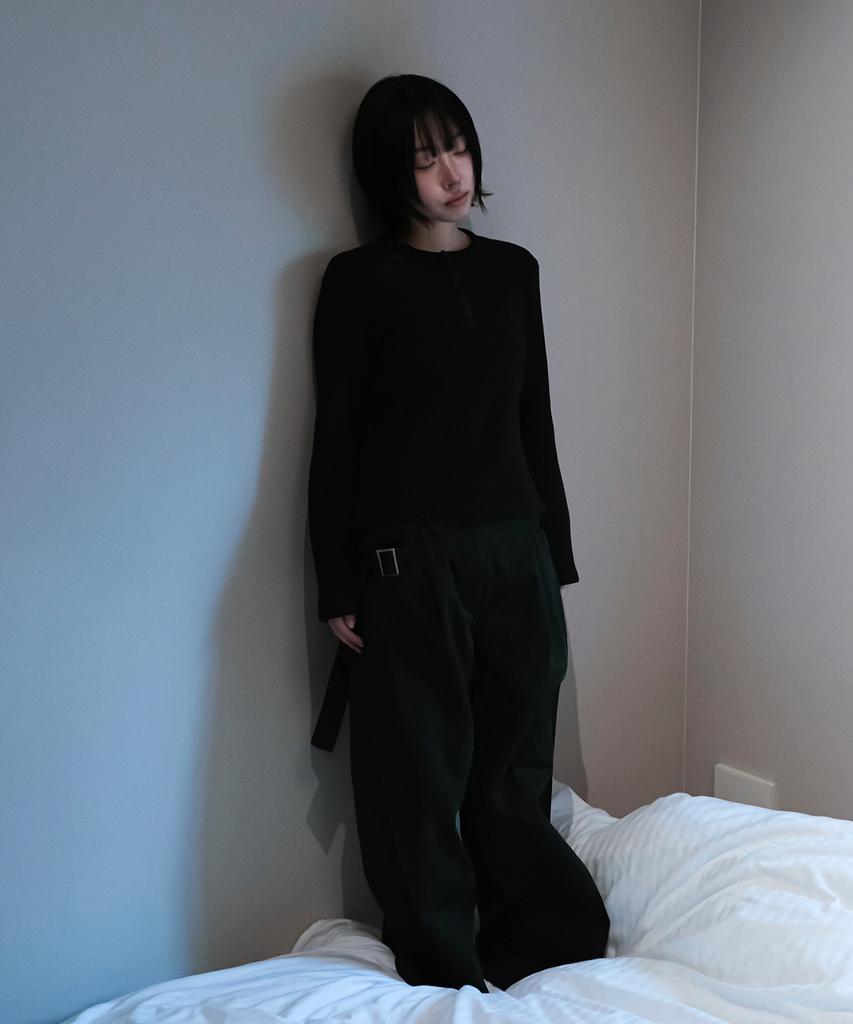 Daibeuinumeon Belted Flare Washing Pants (Black)