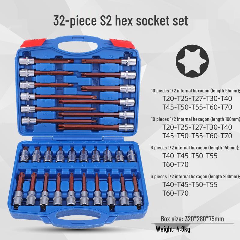 1/2'' Hex Torx Extended 12-Point Impact Socket Set