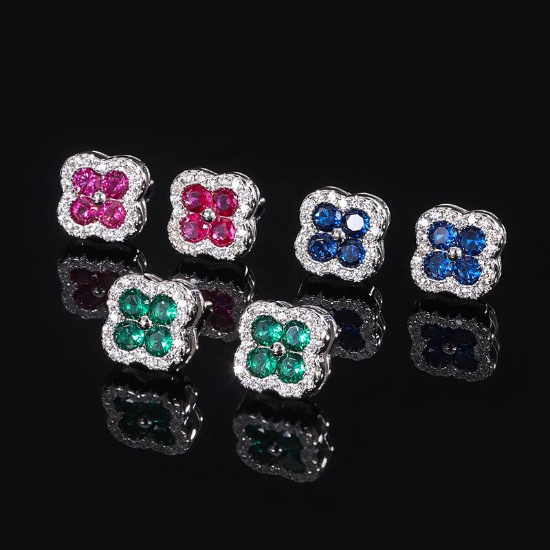 2024 Zhuang Sheng Copper Floral Gemstone Retro Stud Earrings for Women