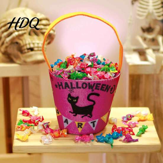 Halloween Candy Bucket Trick or Treat for Kids Pumpkin Face Ghost Bat Cat Storage Container Snack Basket Holder with Handle Party Favors Lightweight