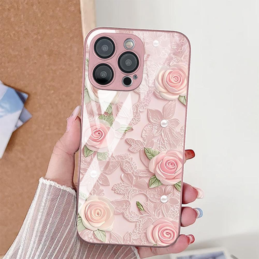 Flower Leaf Phone Case For iPhone 17 Pro Case iPhone 14 13 11 15 12 16 Pro Max 17 Air 16E SE 7 8 Plus XR Tempered Glass Cover