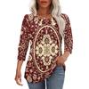 Damen Freizeit Oberteil Lockere Passform Dreiviertelarm Rundhalsausschnitt Bluse Leichter Bequemer Stoff Stilvolles Gemustertes Design