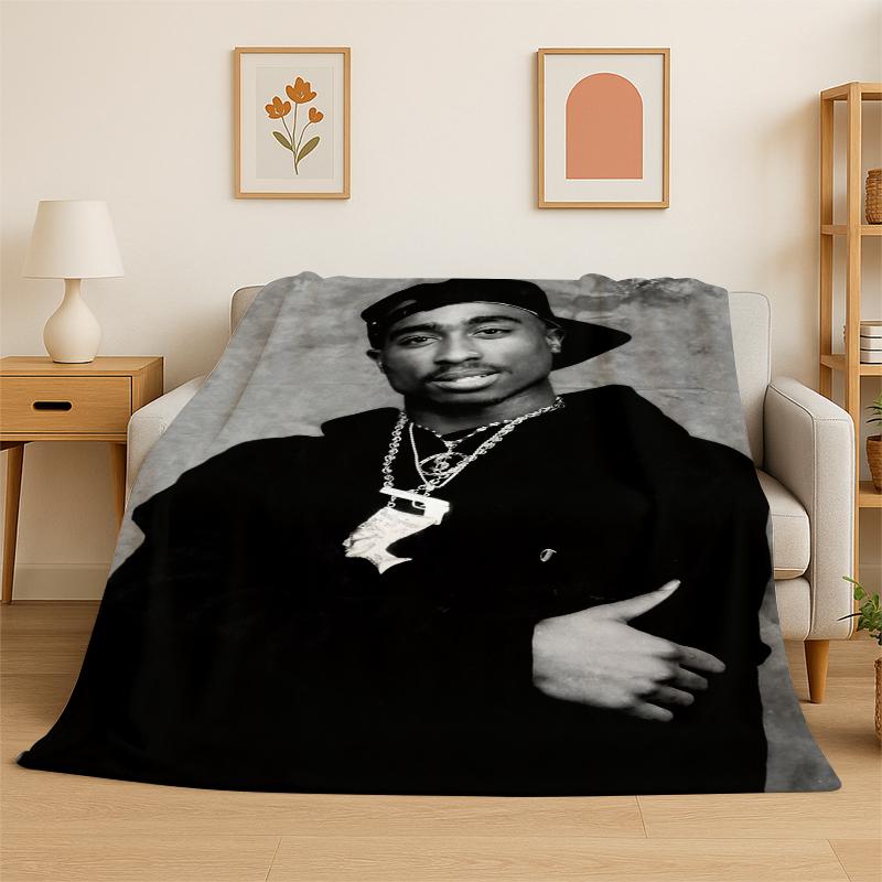 Rapper Eminem Tupac 10pac Hip Hop Rap God Flannel Blanket Soft Warm Throw Blanket for Bedroom Living Room Bed Travel Picnic